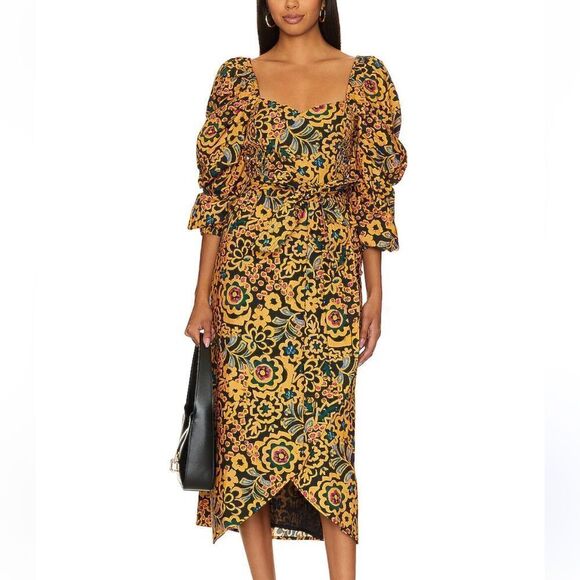 Cleobella Dresses & Skirts - Cleobella Solange midi dress Matisse print black yellow cotton Revolve As Is